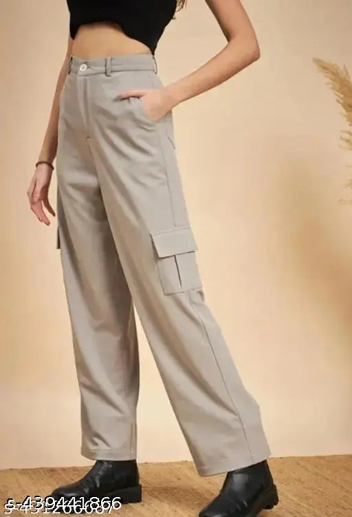 Olive green stretch cotton cargo pants, adjustable waistband, side pockets, belt loops