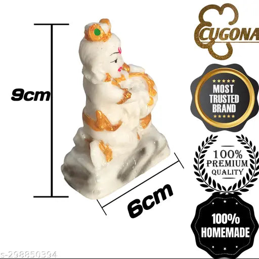 Marble White Makhan Chor Krishna Idol, 6cm x 5cm x 9cm, beautiful polyresin figurine for home or office decoration