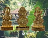 Brass gold decorative showpiece: 8cm Indian MAA Laxmi, Ganeshji, and Saraswati idols