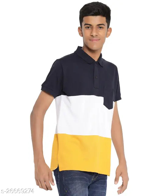 Cotton blend color blocked half sleeve polo shirt with pocket, Gentino brand