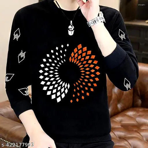 Long-sleeve cotton blend printed t-shirt for men, size S - 36in chest, 25in length, made in India