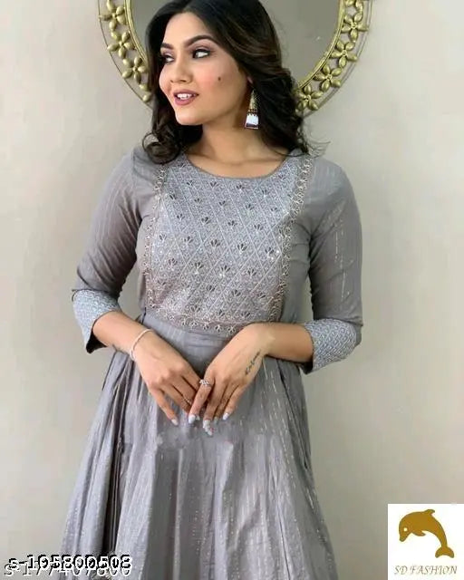 Gray embroidered kameez with flared sleeves, embellished neckline