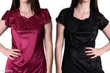 Wine black satin pajama set combo pack for women, Senslife® sleepwear