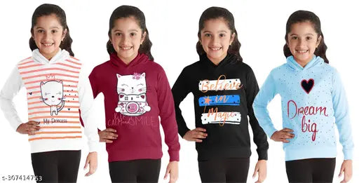 Cotton blend full sleeve hoodies for toddlers, solid color and cute print