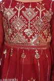Modern stylist Georgette kurta & palazzo set - A-line style with embellished sleeves, knee length. Girls outfit in sizes: 18-24 Months, 0-1 Years, 1-2 Years. Indian handcrafted fashion