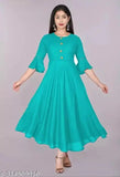 Sky Blue Rayon Flared Kurta with Three Quarter Bell Sleeves - Premium quality round neck, solid design for women's fashion