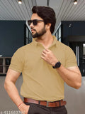 Artful Charms khaki polo dot knit cotton blend t-shirt with collar for men and women, short sleeves solid design