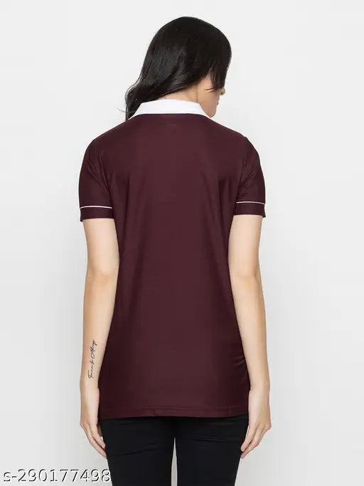 Striped polyester dry-fit lycra polo T-shirt, Kepa women's plus size for workout and casual wear (XL, 40in bust, 29in length)
