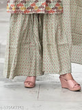 Handcrafted women's long traditional Indian kameez with matching dupatta set, printed paisley pattern, floor-length