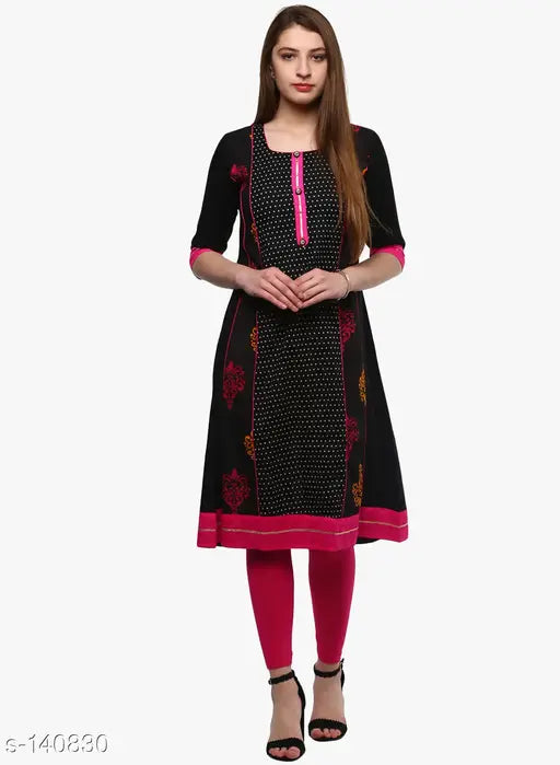 Cotton printed trendy casual kurti with three-quarter sleeves, ideal for casual wear. Women's fashion from India