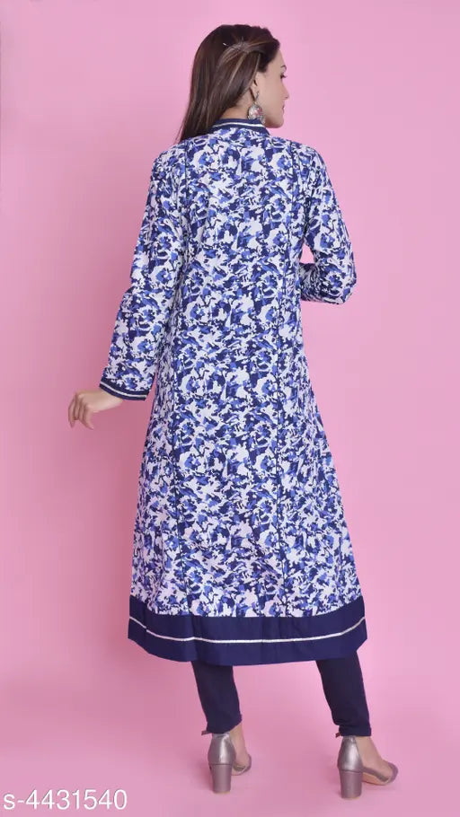 Cotton floral printed flared kurti for women, long sleeves, India-made