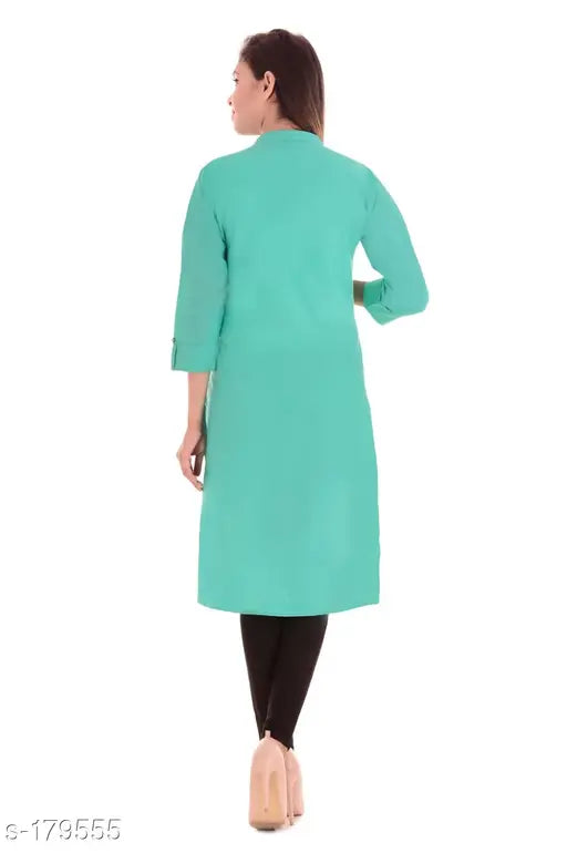 Teal cotton long-sleeve kameez dress