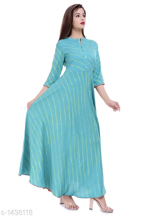 Rayon flared stripe kurti, three-quarter sleeves, printed combo, women's fashion from India