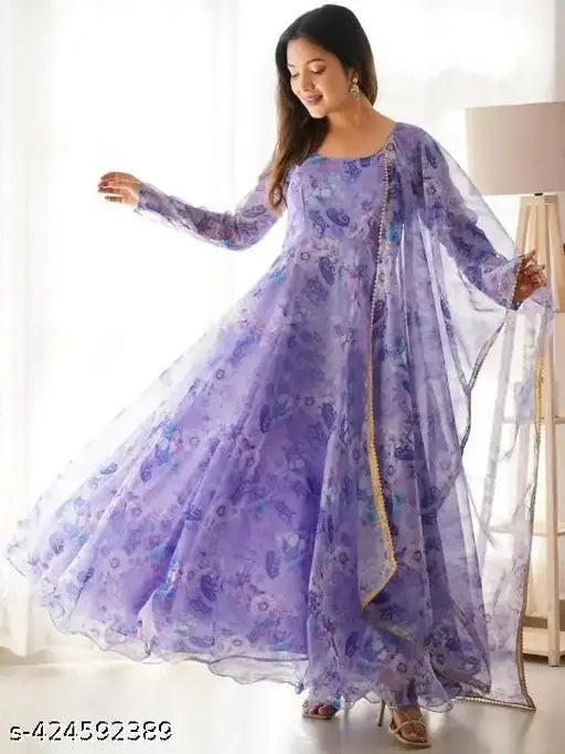 Georgette printed long-sleeved women's dress, trendy designer collection, available in S, M, L, XL, XXL