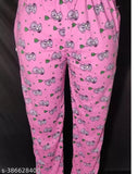 Cotton lower track women's nightwear and lounge wear with cute design and pink color