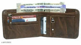 Brown faux leather trendy men's wallet with stitching detail, 3 compartments for cards, currency, and essentials. Made in India