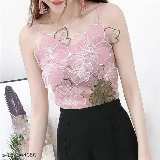 Embroidered sleeveless lycra crop top, imported from India