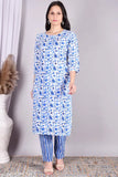 Printed cotton kurta set with pallazo pants, three-quarter sleeves, Indian fashion on model