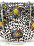 Metal and beaded clutch with silver chain strap, for weddings or evening wear