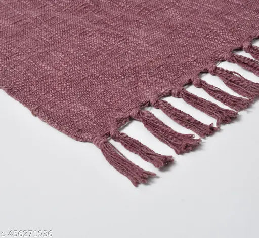 Purple cotton throw for sofa or bed, frayed edge detail, 125x150 cm size