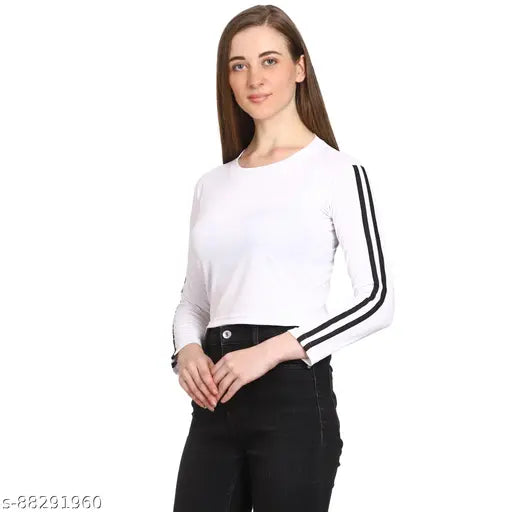 Cotton blend Genealo crop top for women & girls, solid net long sleeves casual top, India origin