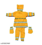 Yellow woolen Firok baby sweater and pajama set. Printed net pattern, long sleeves, easy care for winter warmth