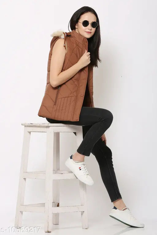 Elegant nylon half sleeve hood jacket, warm and stylish solid black, sleeveless design for men or women