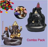 Black and golden poly resin HaridwarDivine combo of Lord Shiva and Lord Ganesh Backflow Fountain Adiyogi Smoke Fountain Statue with free 20 backflow sticks for temple worship or office (Pack of 2) on display