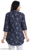 Blue crepe short kurti with digital floral print, GMK Fashions, suitable for daily & office wear, three-quarter sleeves