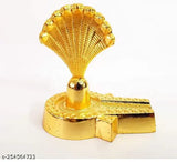 Golden metal Shivling statue, intricately detailed with Panch Rudraksha and Shesh Naag, ideal for home worship (7 cm L x 6 cm B)