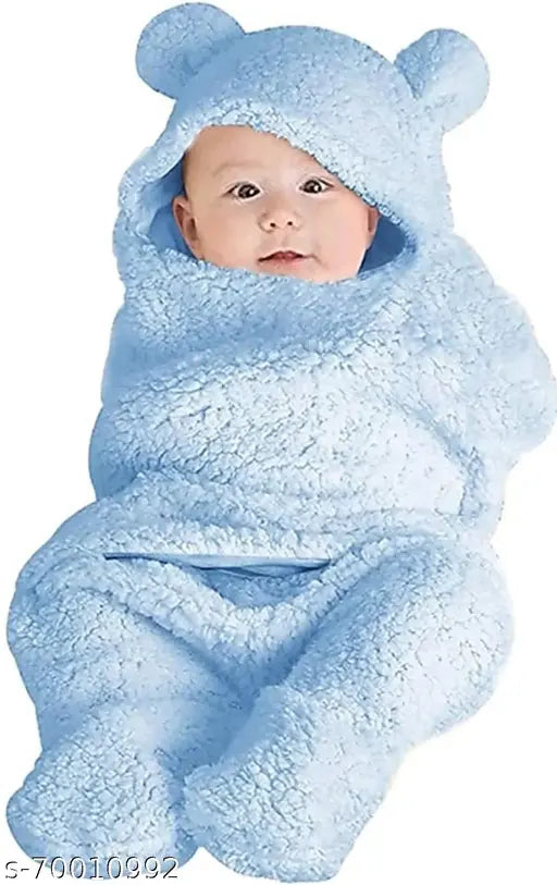 Microfiber new born hooded baby blanket by BRANDONN, solid design, easy to wrap and hold