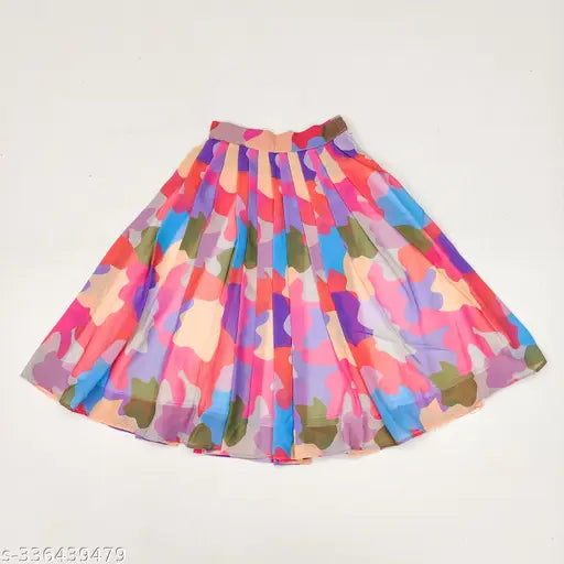 Fancy taffeta silk lehenga (1pc) in abstract pattern, modern comfortable kids' bandhni print, Indian origin