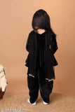 Grinning velvet dhoti kurti set with dupatta for kids, sequin embellished Indian fashion