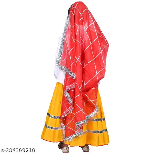 Haryanvi kids costume, Indian folk dance attire. Solid colored cotton Lehenga, dupatta, and top with long sleeves. Multiple sizes available
