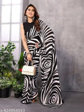 Black printed georgette lehenga saree, women's fashionable daily wear, festive attire for parties