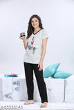 Life Partner women's full-length hosiery night suit in solid color, cotton printed capri pyjama set for lounge wear/sleepwear/nightwear, India origin