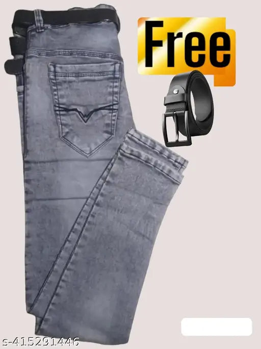 Dyed/washed cotton blend men's jeans, stylish casual fit with 5-pocket design. High-quality stretchable denim, regular fit. Color may slightly vary due to display settings. Sizes: 28 (Waist 28, Hip 33, Length 39), 30 (Waist 30, Hip 35, Length 40), 32 (Waist 32, Hip 36, Length 41). Made in India