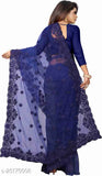 Vibrant Embroidered Net Party Wear Saree with Solid Satin Blouse, Hand-Work Stone & Rivet Detailing, Free Size (Saree Length: 5.5m, Blouse Length: 1m), Indian origin