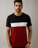 Black and white color-blocked cotton men's casual t-shirt, short sleeves, round neck, tailored in India