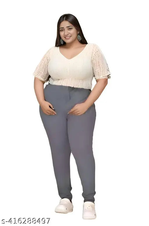 Grey premium denim jeggings plus size, ideal for extended sizes 4XL to 9XL, featuring stretchable Lycra fabric and a consistent 40-inch length. Made in India