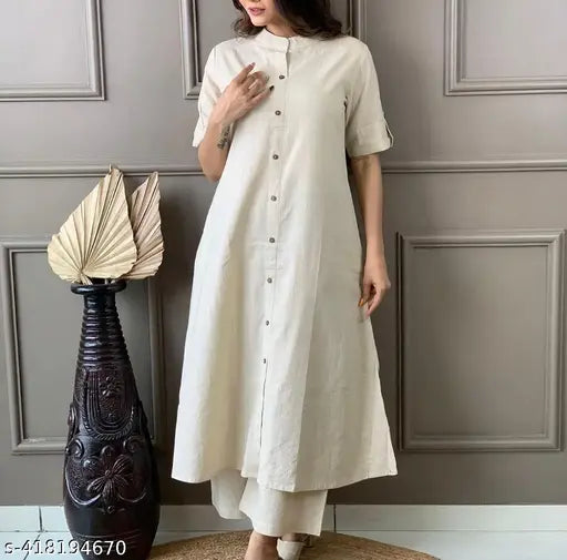Cream cotton kurta with palazzos, timeless elegance for ethnic wardrobe