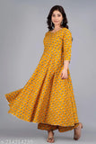 Printed cotton Anarkali kurti set with palazzos, three-quarter sleeves, pack of 2 sizes M & L, Indian fashion for women