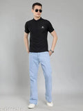 New trending mens high neck, half sleeve cotton blend t-shirt in solid pattern. Upgrade wardrobe essentials with stylish Indian-made garment