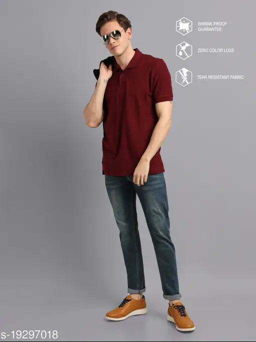 Maroon cotton short sleeve solid polo UrGear t-shirt, soft and breathable, perfect men's fashion combo