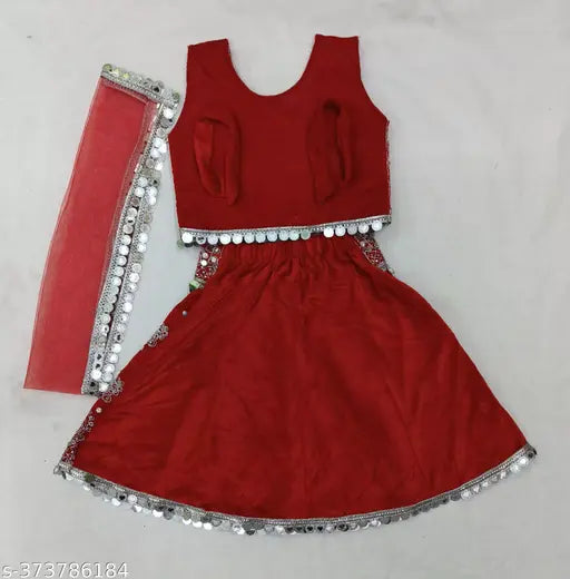 Velvet lehenga choli with net dupatta, embroidered for girls (0-3 Months), Indian made