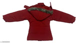 Red winter parka jacket with a fur collar, size 4 to 7 years