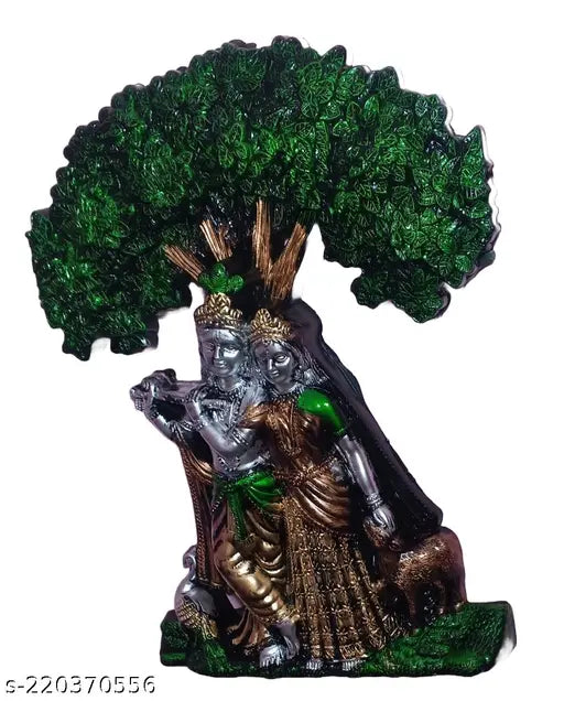Handcrafted radha krishna temple decor, green and gold artisan work, spiritual home decor
