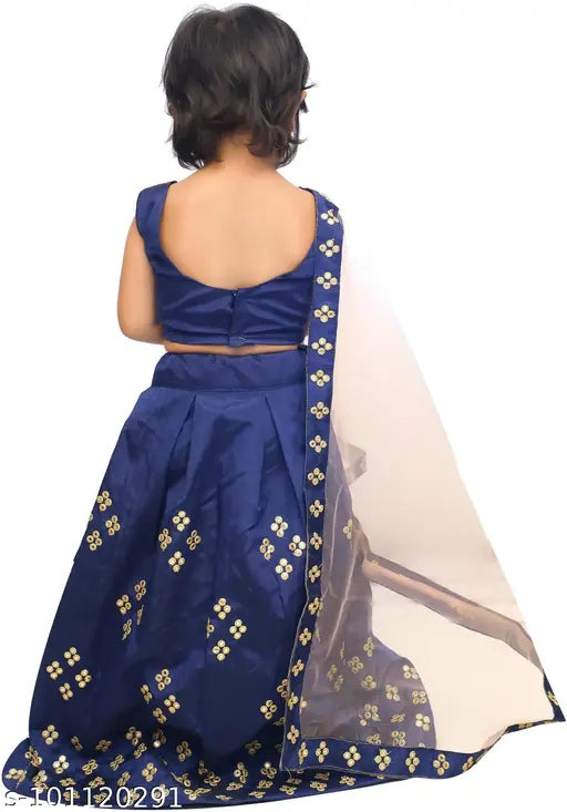 Bamboo & Taffeta Silk, embroidered baby girl's Lehenga Choli with net dupatta, sleeveless, ready-to-wear - Indian traditional attire