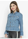 Trendy denim jacket, solid pattern, long sleeves for women's fashion, made in India
