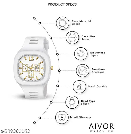 Branded boys' and men's watch with silicone strap, silver buckle, and Millar square dial design